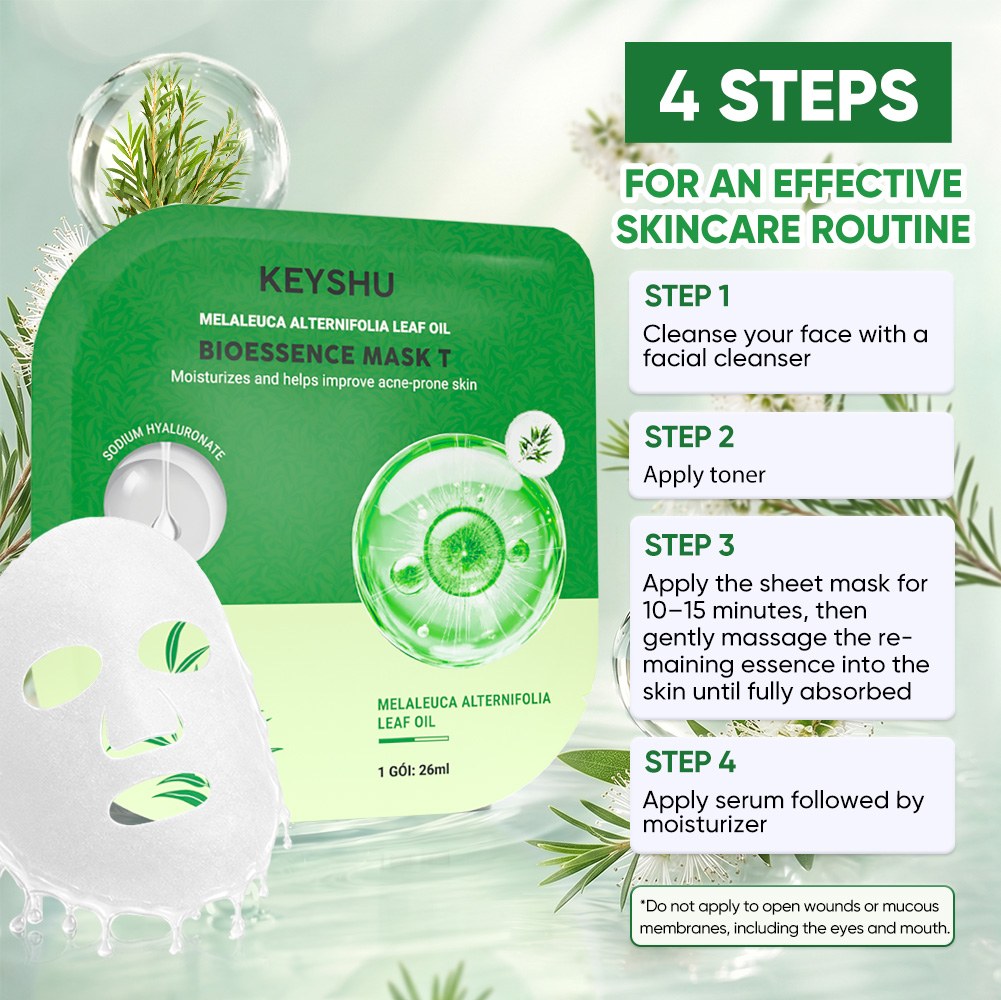 Bioessence Mask T - Tea Tree Sheet Mask | Helps Reduce Acne, Control Oil and Soothe Skin | 10 Sheets x 26ML - Image 4